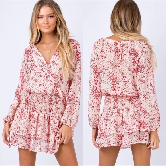 Princess Polly Altona floral chiffon smocked faux wrap top dress 598 - Picture 1 of 13
